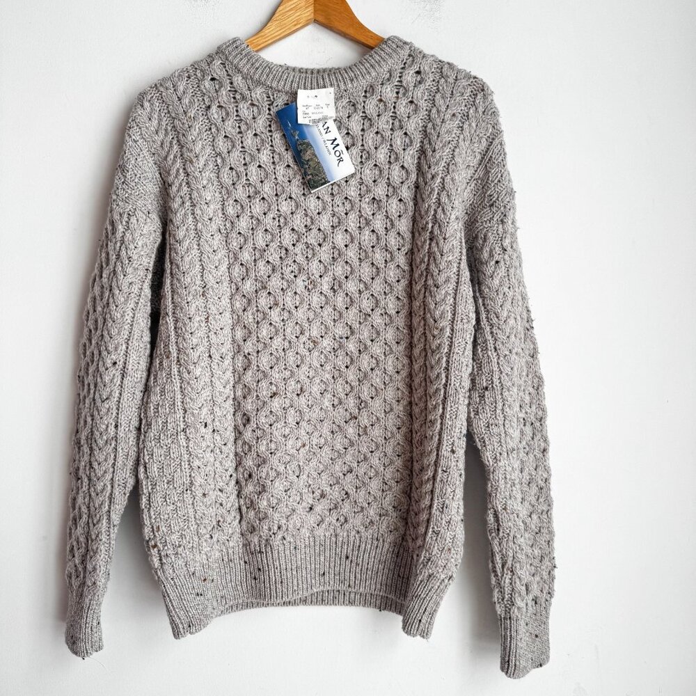 Aran Mor Oatmeal Beige Cable knit Fisherman Sweater L
